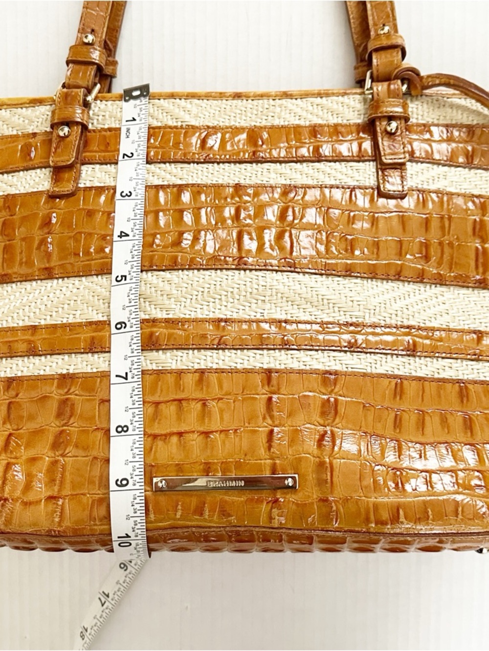 Brahmin Medium Asher Whiskey Raffia Tote - Picture 11 of 14